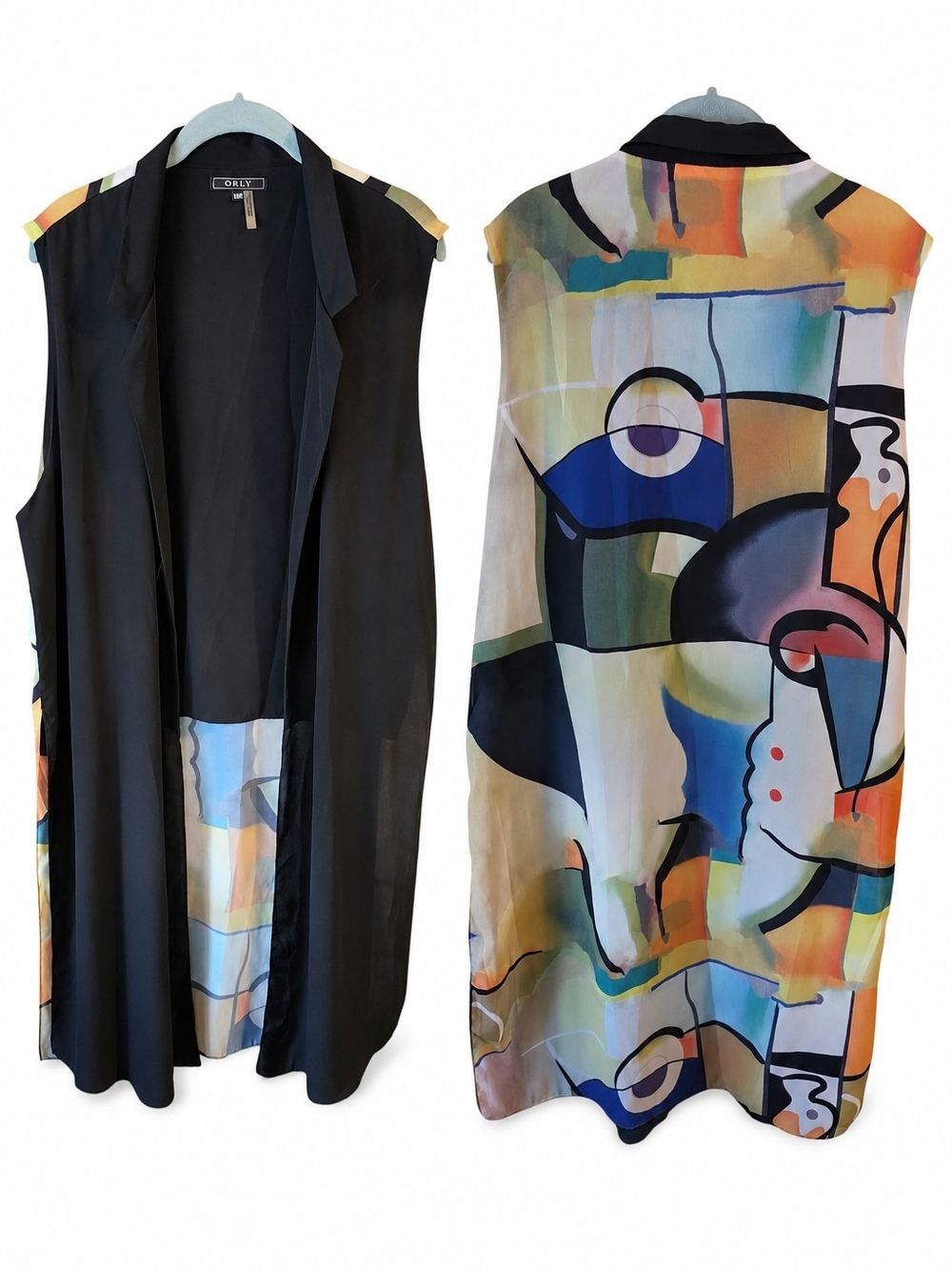 ORLY | Artsy Abstract Print Sheer Geometric Flowy Duster Vest Jacket | XXL